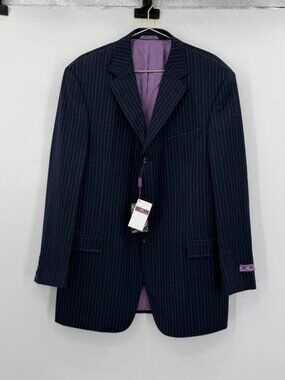 Magic Johnson Signature Italian Wool Super 120’s Pinstripe Blazer 46L Mens NWT